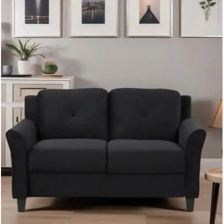 Life Black : Ghế Sofa Đôi Với Tay Vịn Cong, Vải Màu Đen